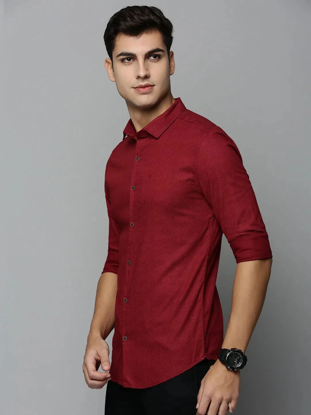 Maroon Printed Mens Shirt - Cotton Casual Shirt | DesiQlo