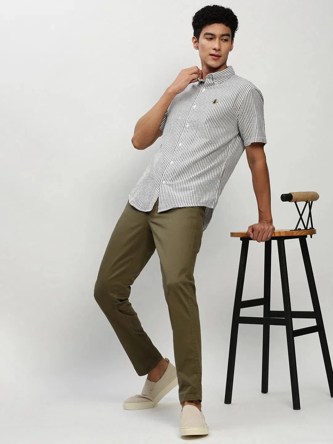 White Striped Mens Shirt - Cotton Casual Shirt | DesiQlo