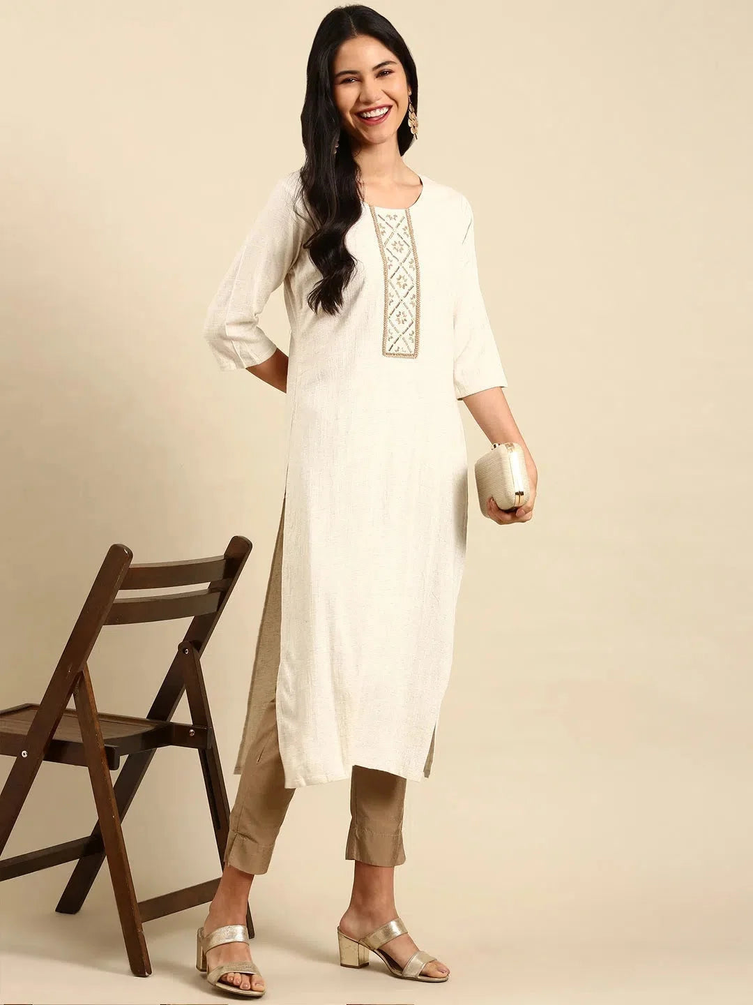 Off White Printed Cotton Kurta | Indian Kurta Ladies Fashion