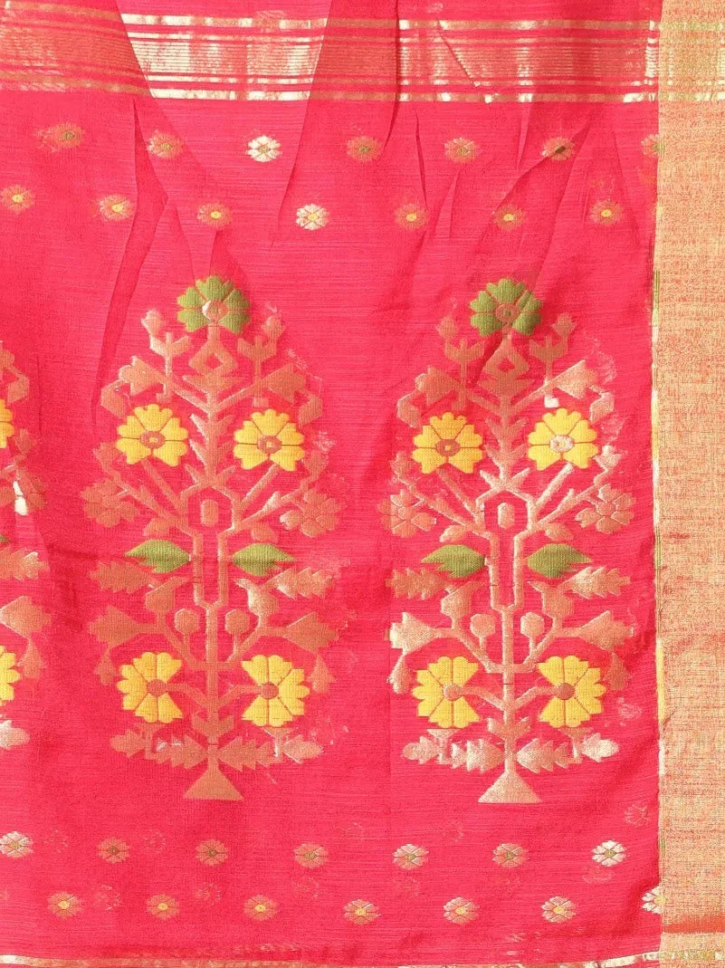 Red Cotton Saree with Zari - Indian Sari Elegance