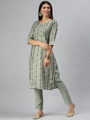 Women's Green Printed Kurta SetsKC3172-Green