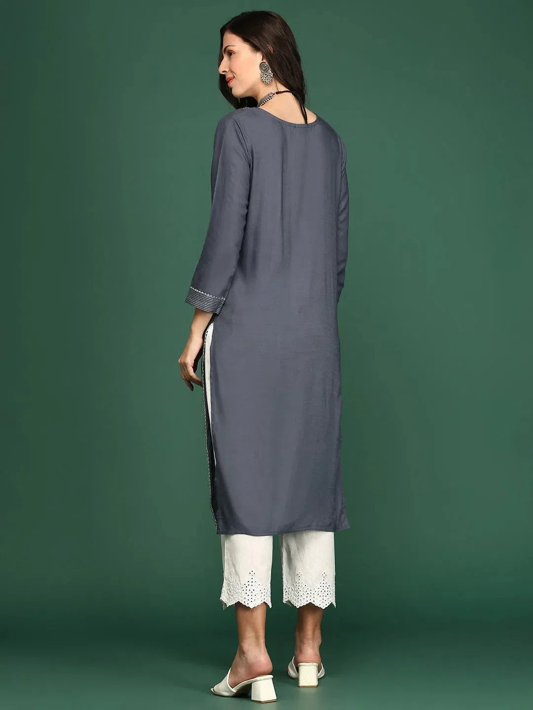 Women's Grey Solid Straight Kurta | Indian Kurtis for Ladies