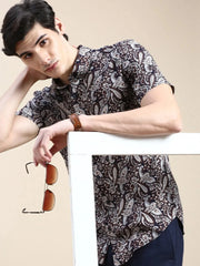 Men Navy Printed Casual Shirt-GEORGE-1649-Navyblue