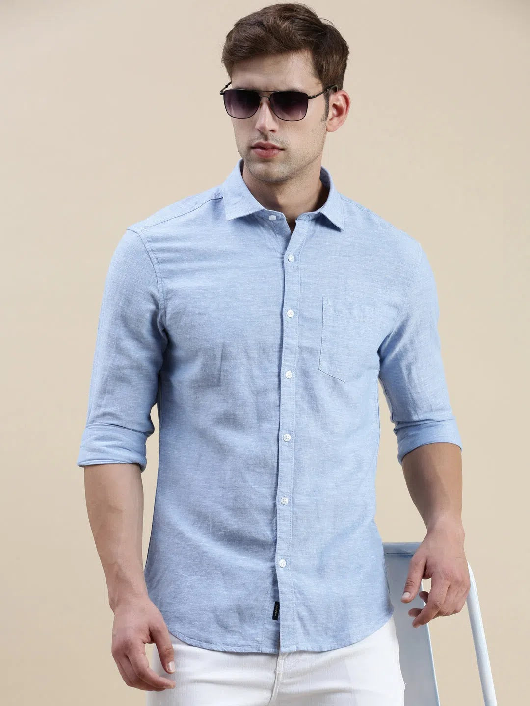Men Blue Solid Casual Shirt-SWALLOW-1766-Blue
