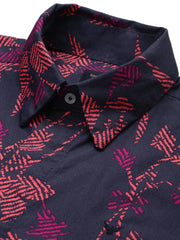 Men Blue Printed Casual Shirt-PERRYPRINT-1856-Navyblue