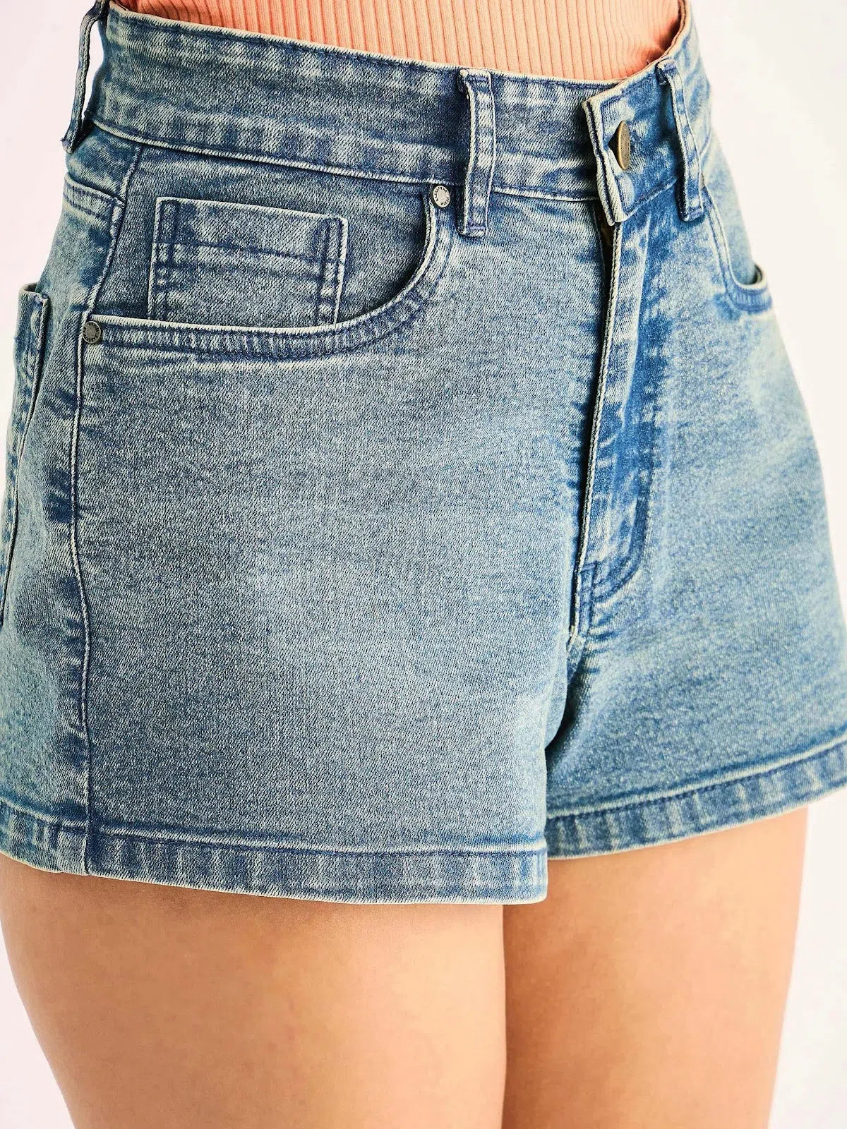 Women's Blue Denim Faded Shorts | Comfortable Cotton Fit