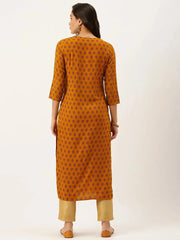 Women's Yellow Printed Straight Kurtas-GW-2441-Mustard