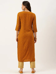 Women's Yellow Printed Straight Kurtas-GW-2441-Mustard