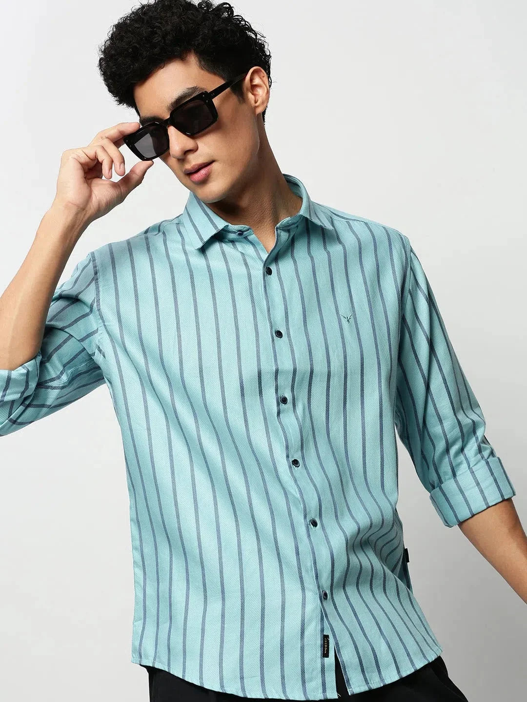 Blue Striped Cotton Mens Shirt - Casual Style | DesiQlo