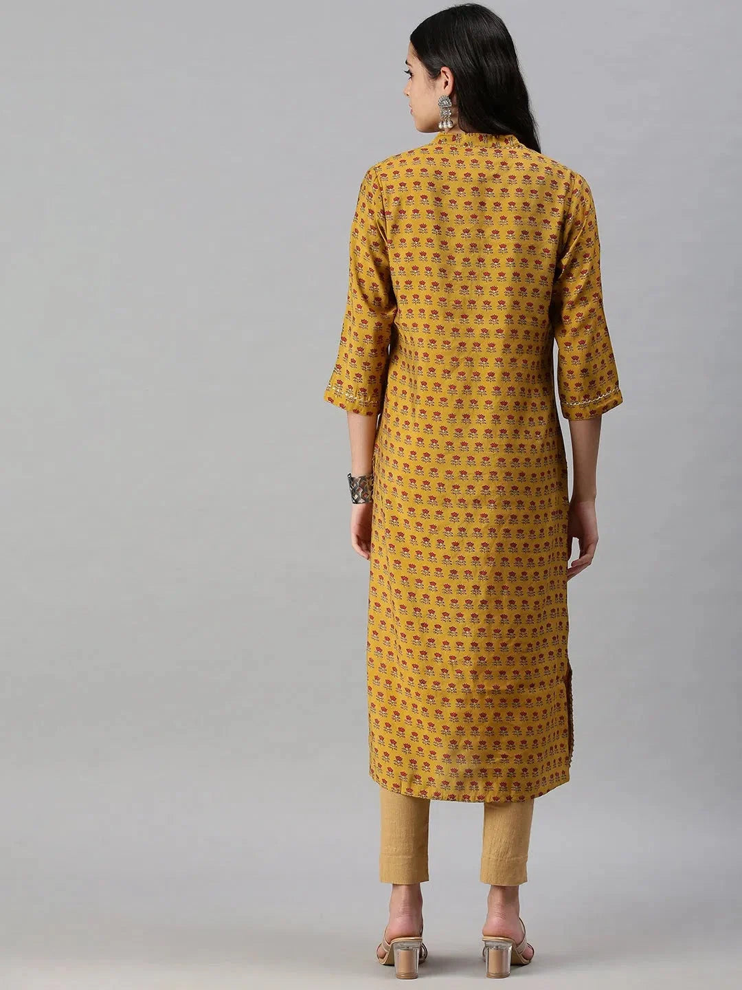 Mustard Printed Cotton Kurta - Indian Kurtas Ladies Fashion