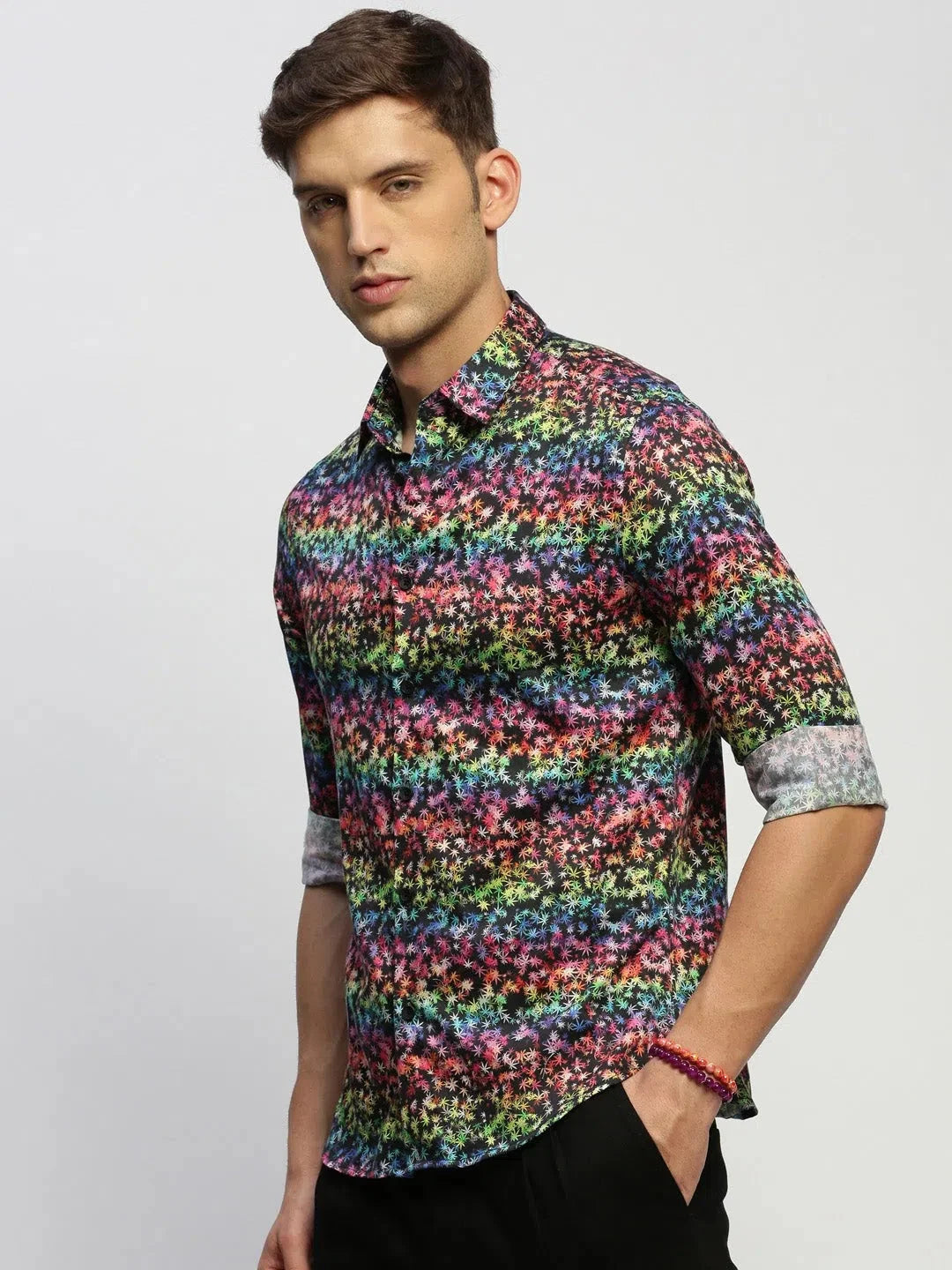 Black Floral Printed Shirt - Mens Cotton | DesiQlo