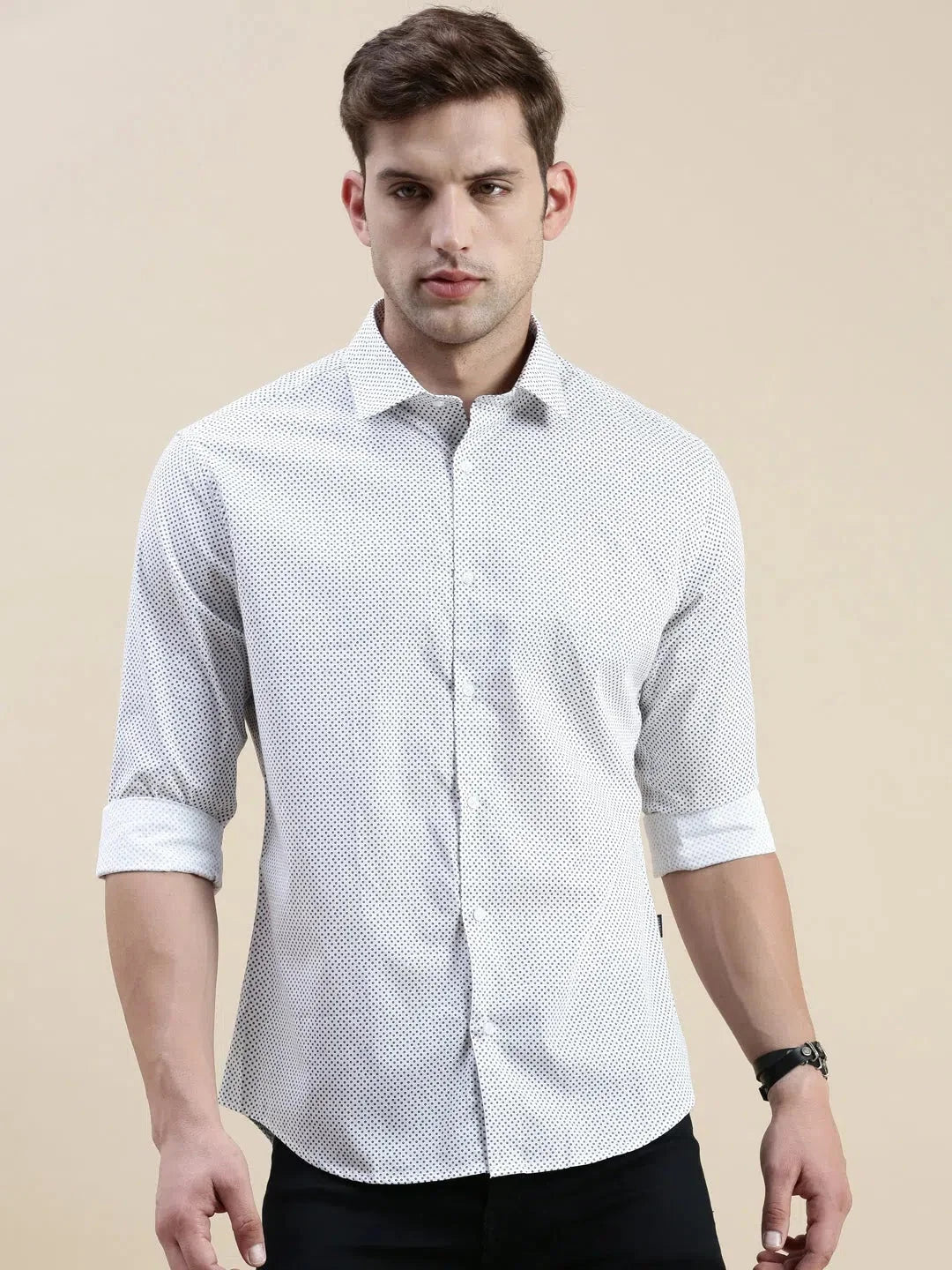 Stylish White Printed Mens Shirt | DesiQlo Cotton Casual Shirt
