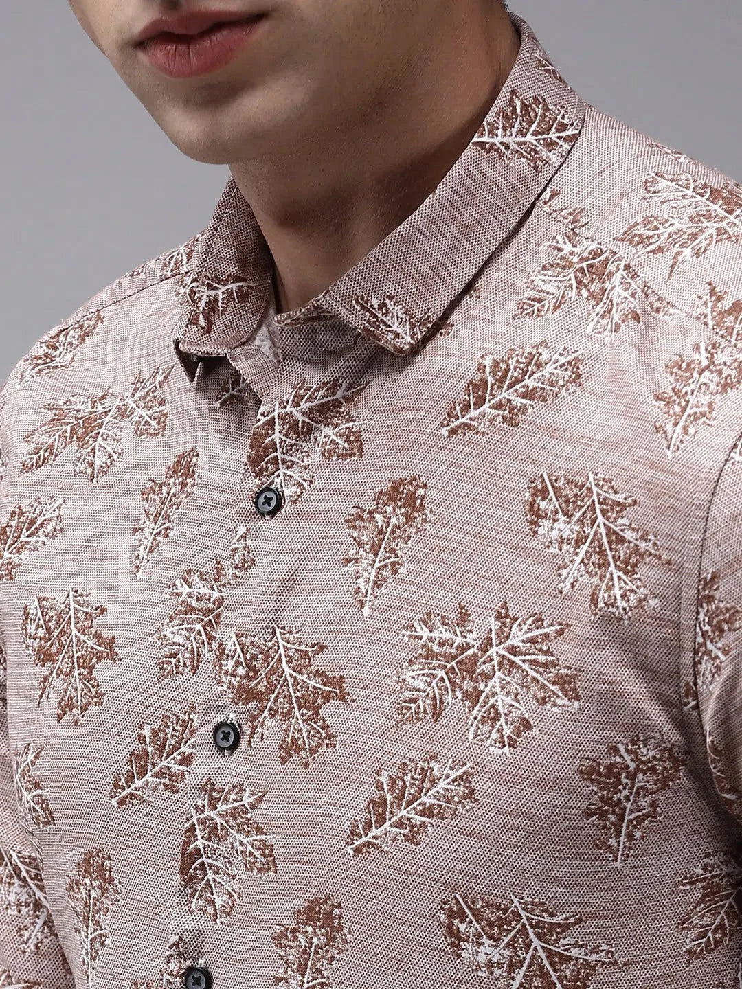 Brown Printed Mens Shirt | Cotton Casual Shirt - DesiQlo