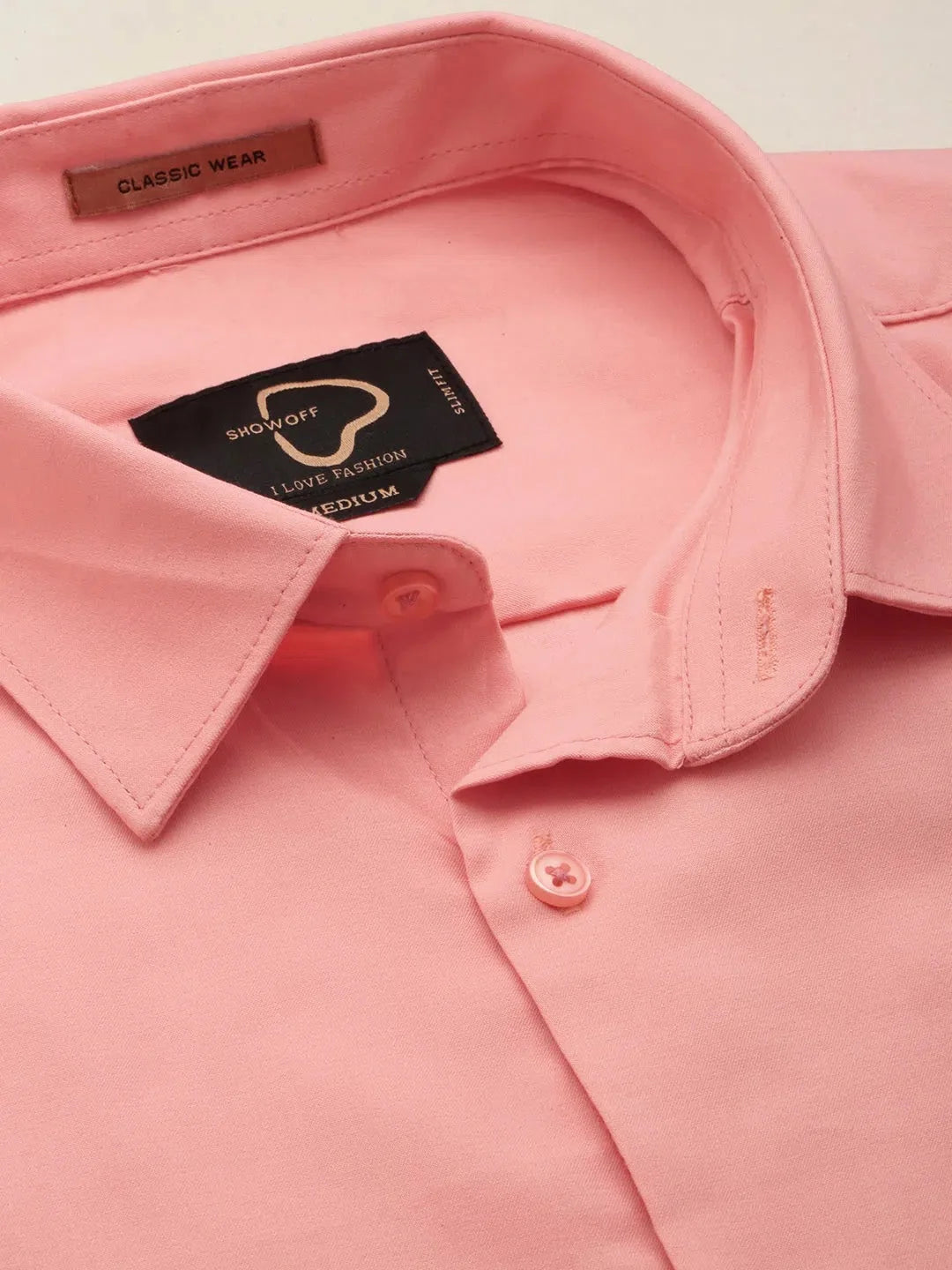 Men's Peach Solid Cotton Shirt - Casual Style