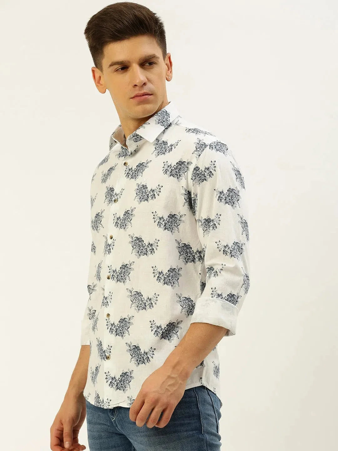 Stylish White Printed Mens Shirt - DesiQlo Cotton Casual Shirt