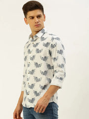 Men White Printed Casual Shirt-LUCIAPRINT-8217-White
