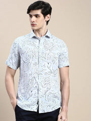 Men Grey Graphics Casual Shirt-GEORGE-1632-Grey