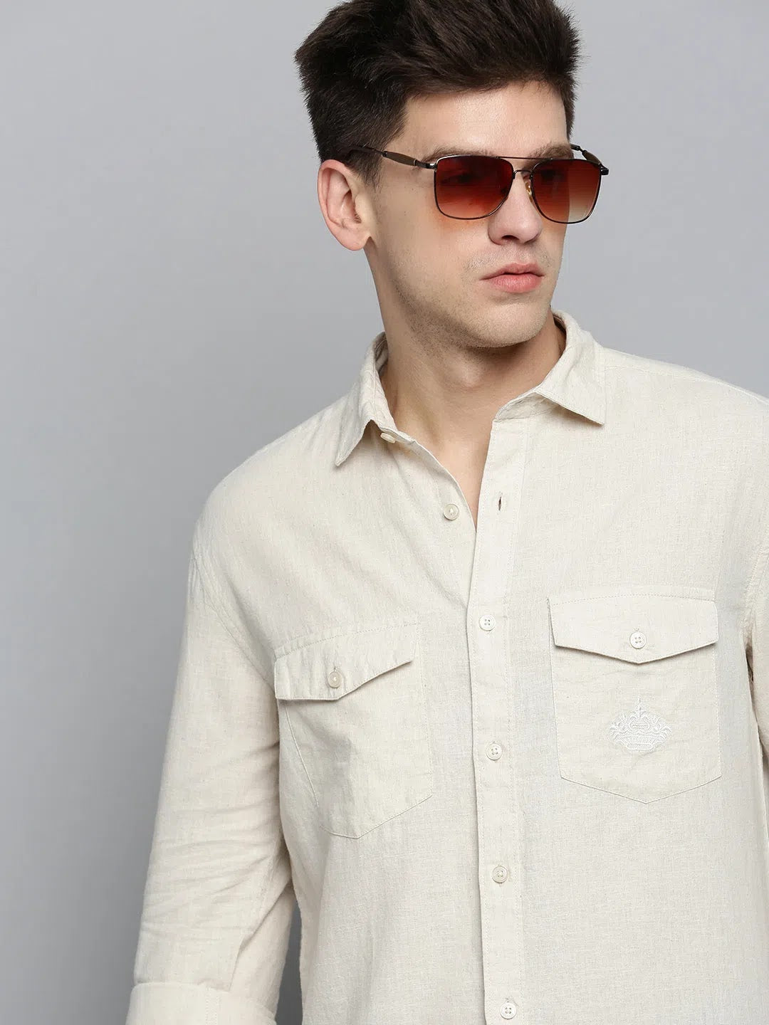 Men's Beige Linen Shirt - Solid Casual Shirt | DesiQlo