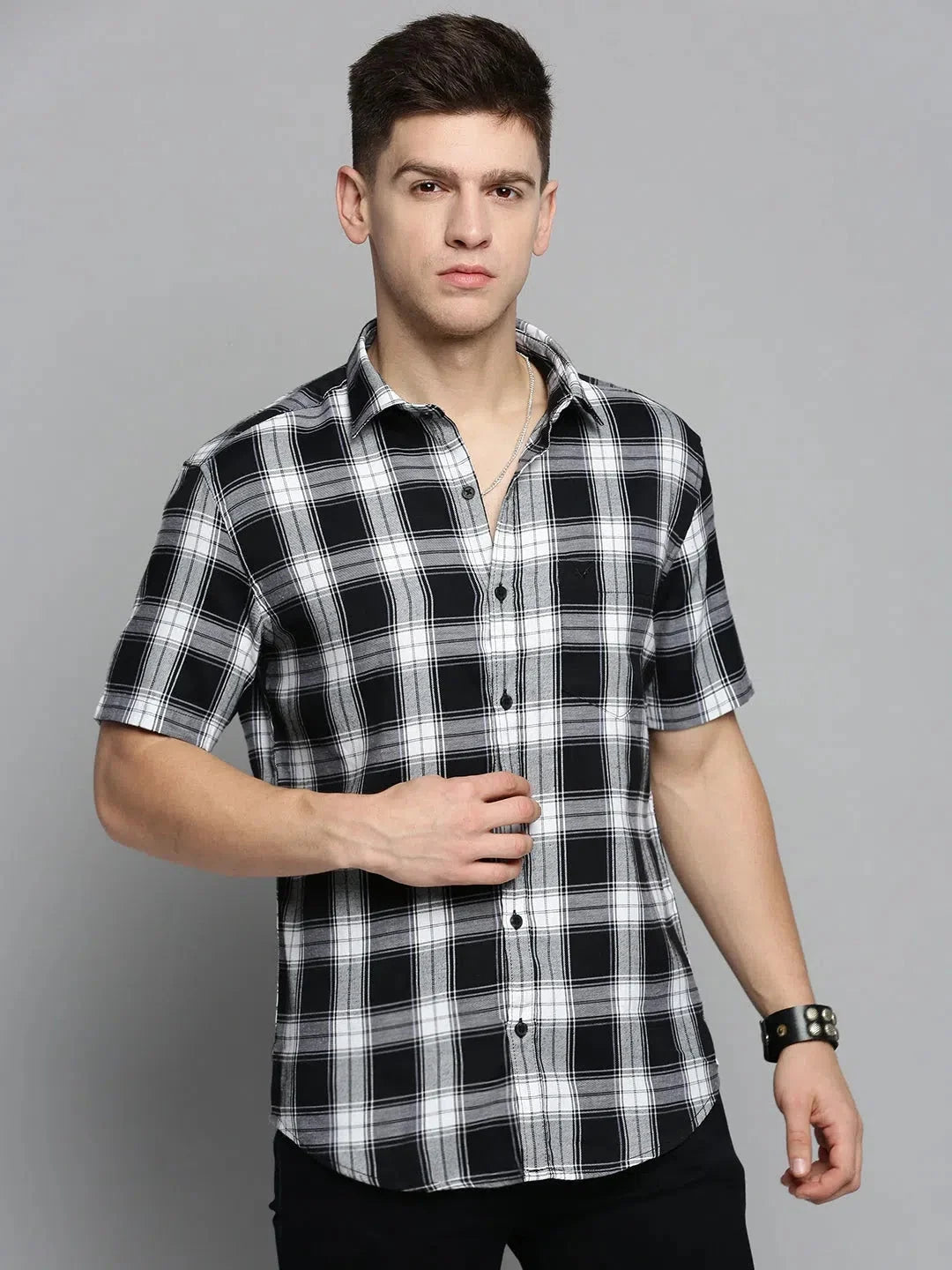 Men's White Checked Cotton Shirt | Classic Casual Design