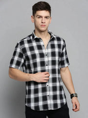 Men White Checked Casual Shirt-MAYACHECKS-4416-White