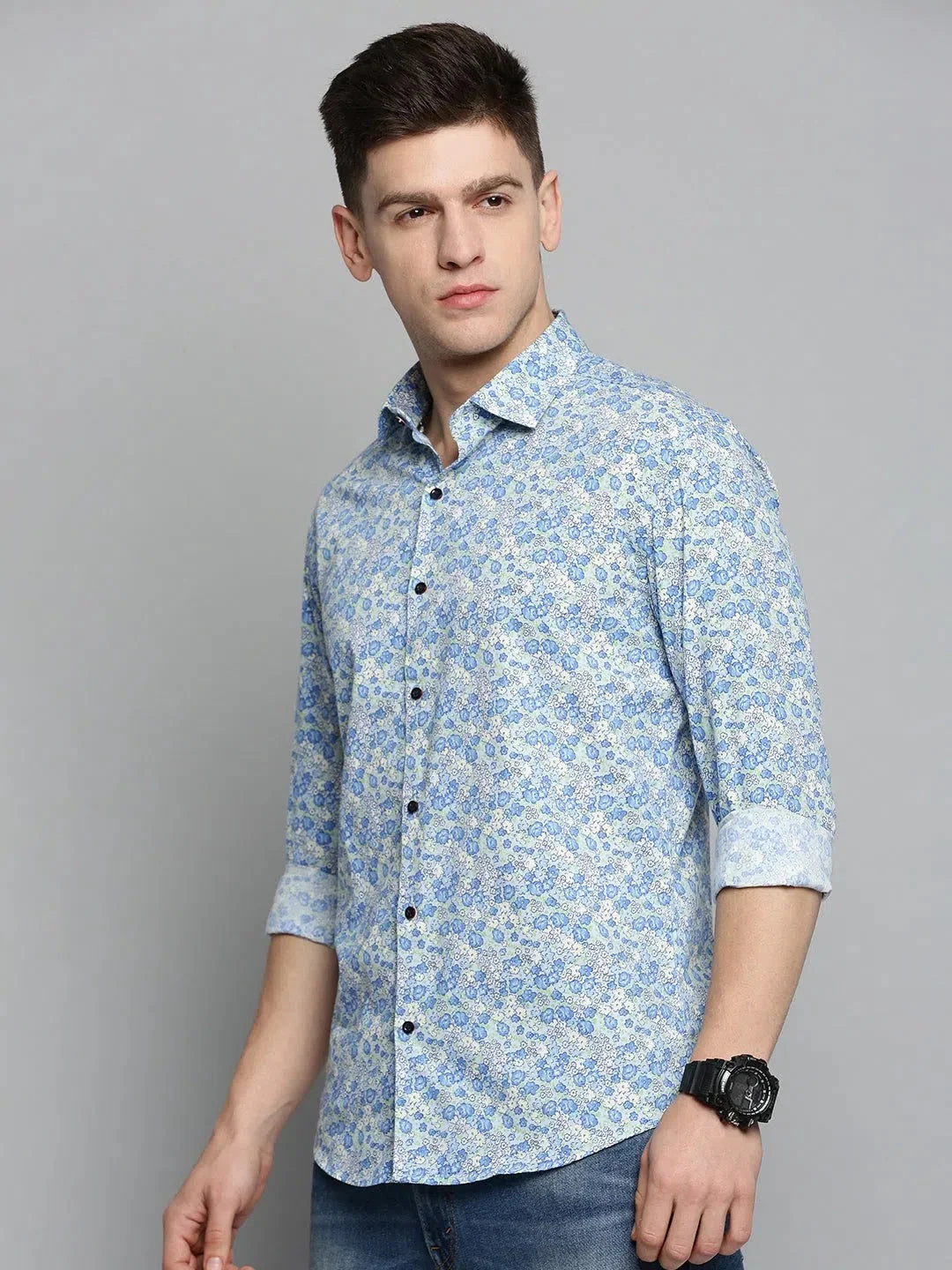 Blue Printed Mens Shirt - Cotton Casual Shirts Online