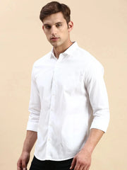 Men White Solid Casual Shirt-PARXPLAINDOBBY-3148-White
