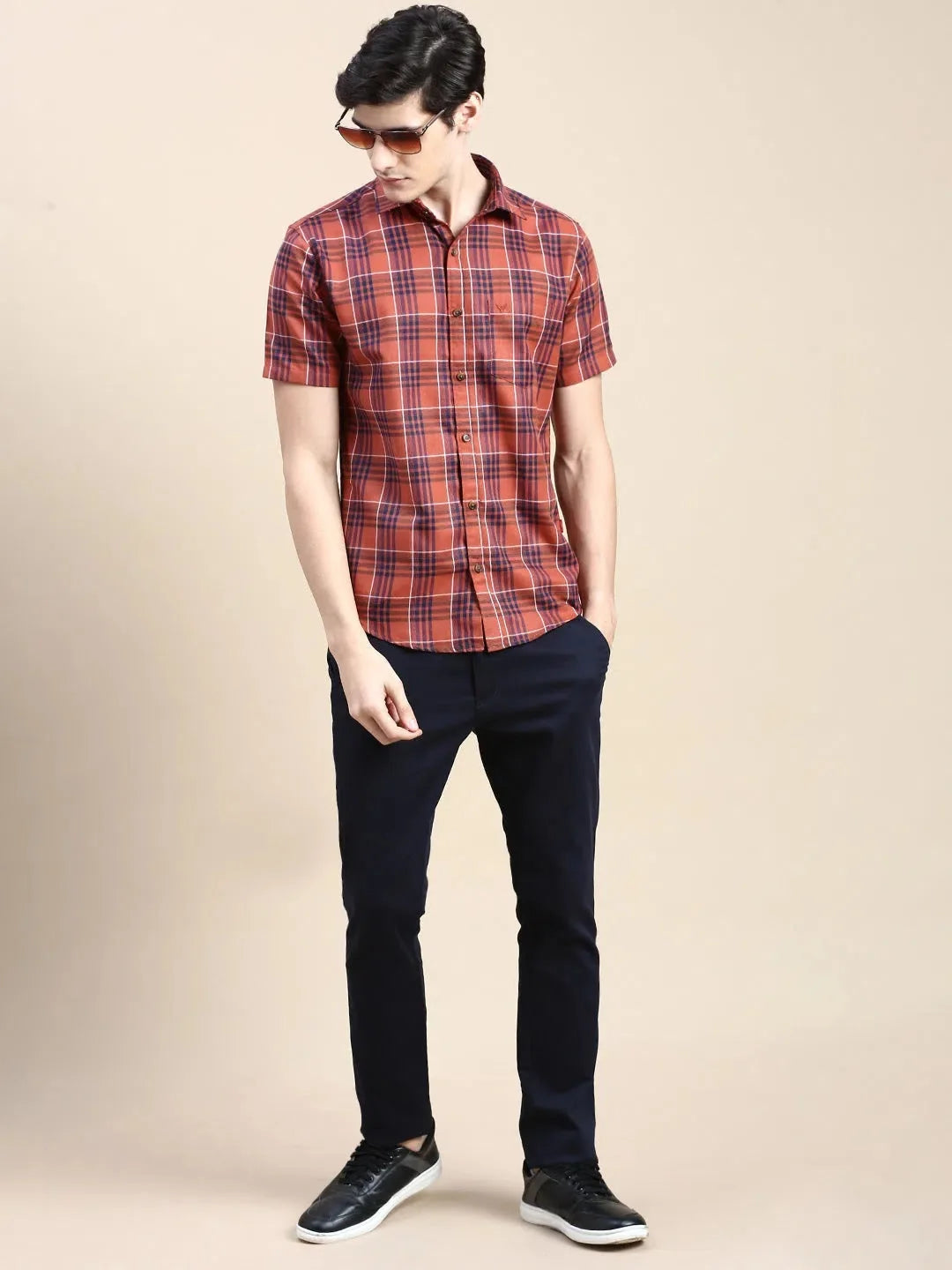 Rust Checked Cotton Mens Shirt - Casual Printed Shirt