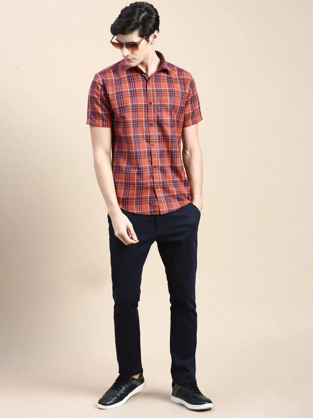 Rust Checked Cotton Mens Shirt - Casual Printed Shirt