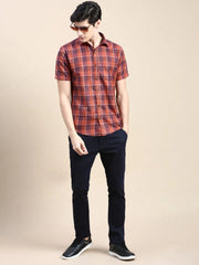 Men Rust Checked Casual Shirt-ALMACHECKS-85-Rust