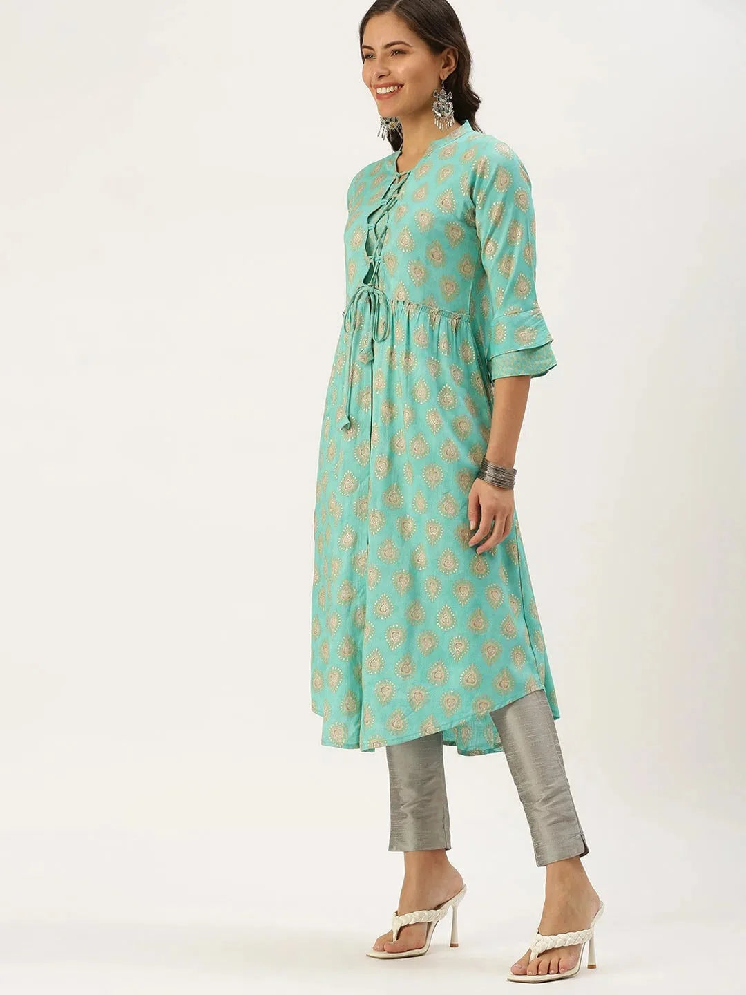 Turquoise Paisley Kurta for Women | Cotton Indian Kurtis Shop