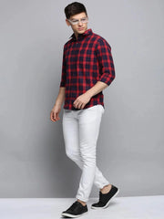 Men Red Checked Casual Shirt-BOXERCHECKS-3341-Red