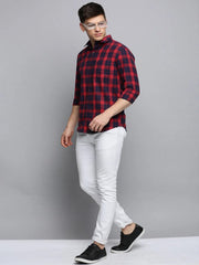 Men Red Checked Casual Shirt-BOXERCHECKS-3341-Red
