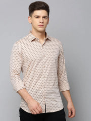 Men Tan Printed Casual Shirt-FLIORIONIEPRINT-3503-Tan