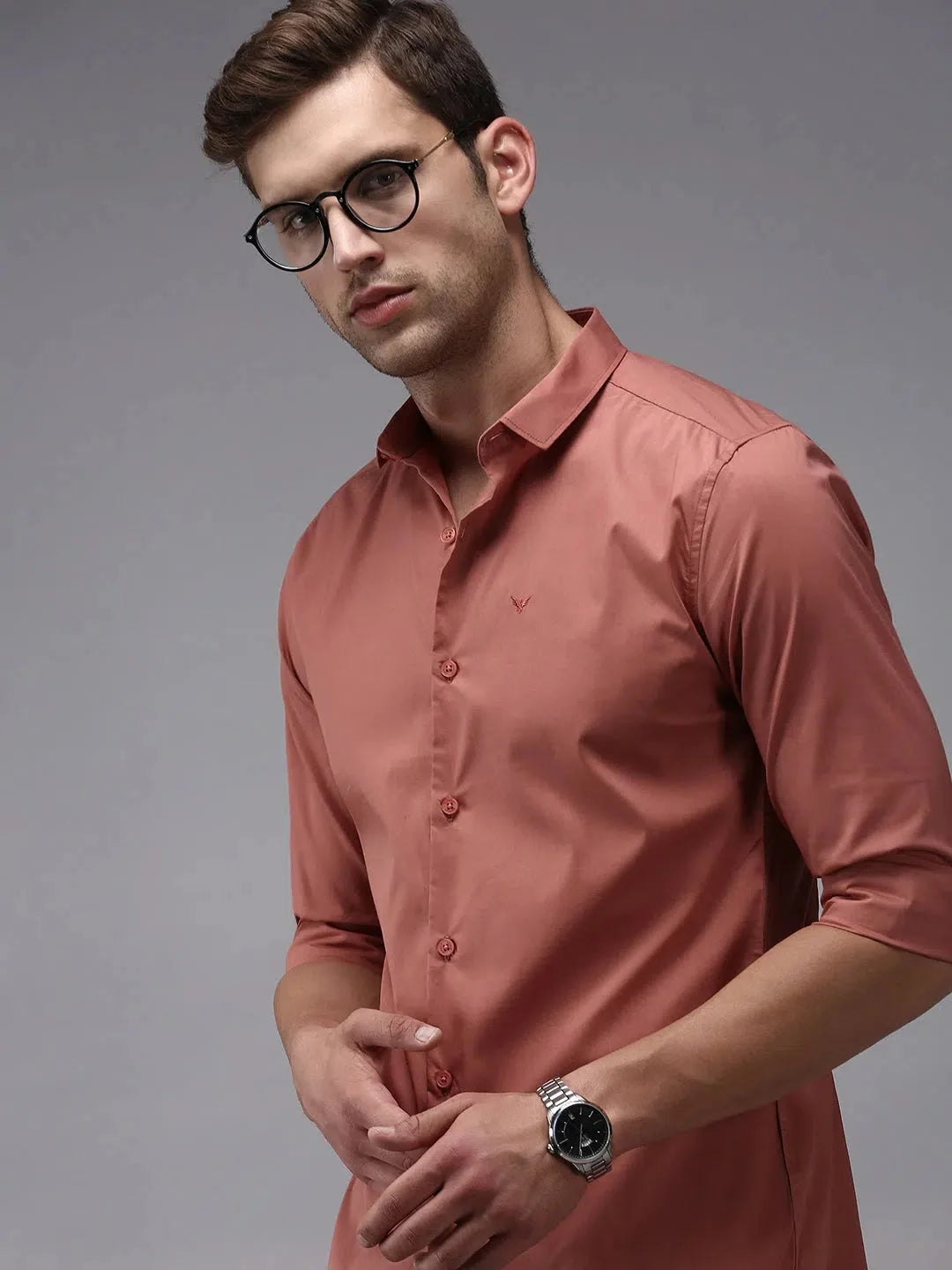 Men Orange Solid Casual Shirt-BOLDPLAINE-1621-Rust