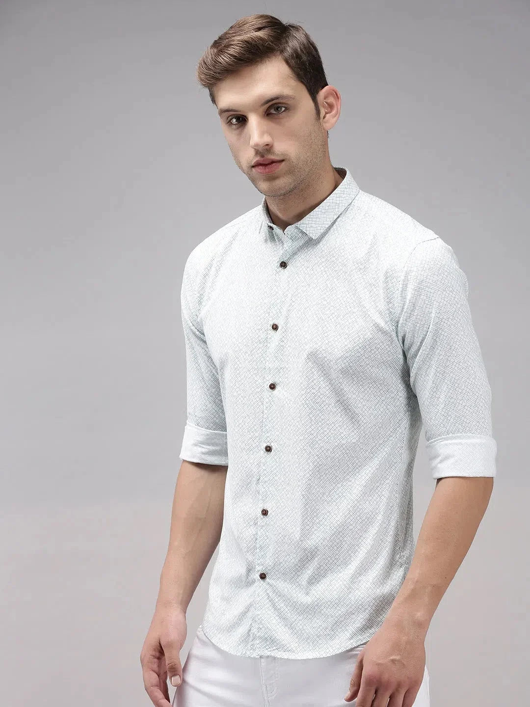 Stylish White Printed Mens Shirt - Casual Cotton Shirt | DesiQlo