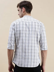 Men White Checked Casual Shirt-LAVINIA-0827-Offwhite