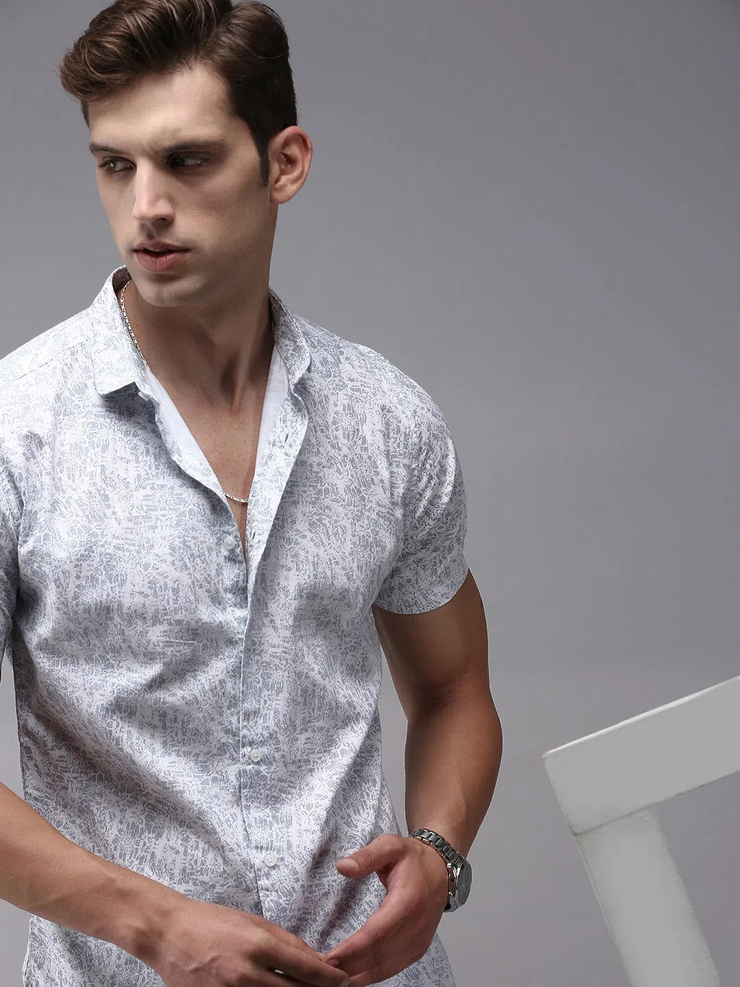 Men White Printed Casual Shirt-AMBARPRINT-1478-White