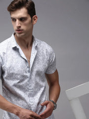 Men White Printed Casual Shirt-AMBARPRINT-1478-White