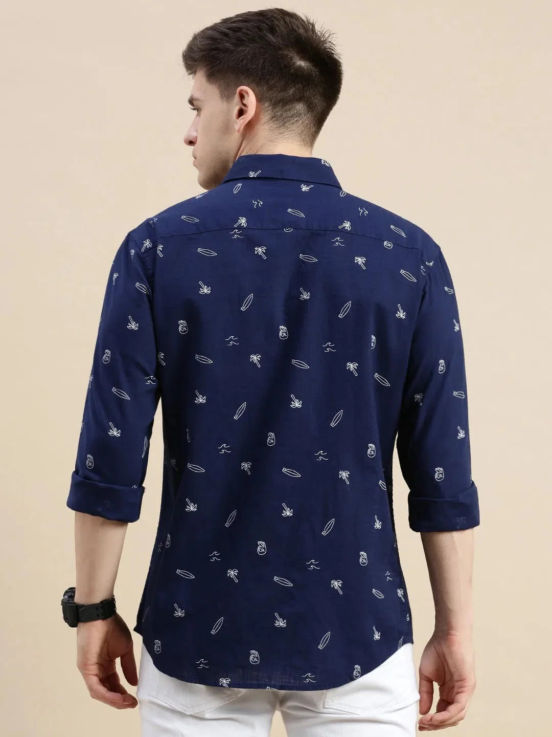 Navy Graphic Print Mens Shirt - DesiQlo Casual Cotton Shirt