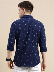 Men Navy Graphics Casual Shirt-GURJANPRINT-5412-Navyblue