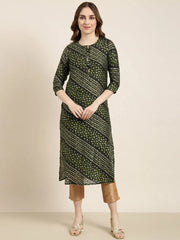 Women Straight Green Bandhani Kurta-GW-703-Green