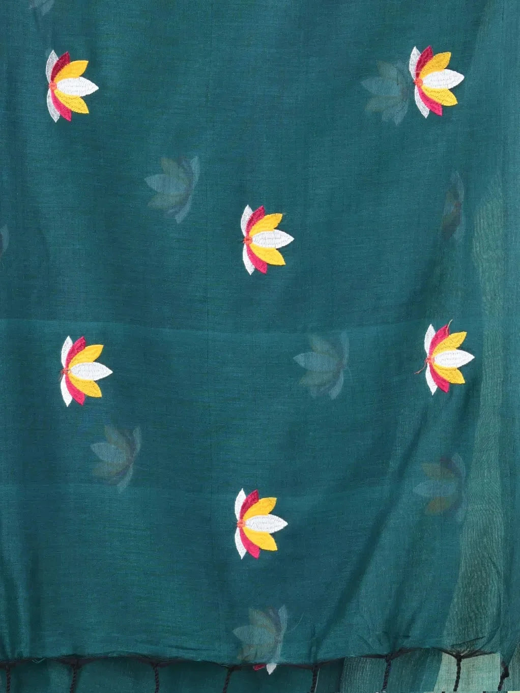 Teal Green Embroidered Cotton Saree | Indian Sarees