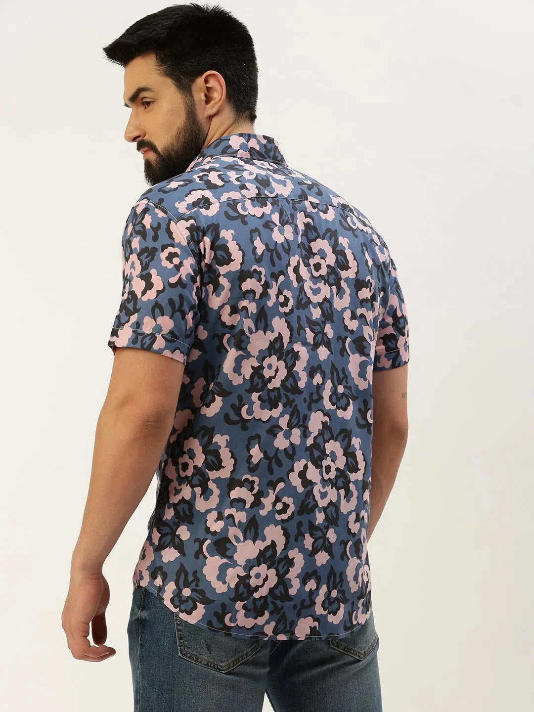 Blue Printed Mens Shirt - Cotton Casual Shirt | DesiQlo