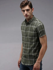Men Green Checked Casual Shirt-ACHIEVERCHECKS-1188-Olive