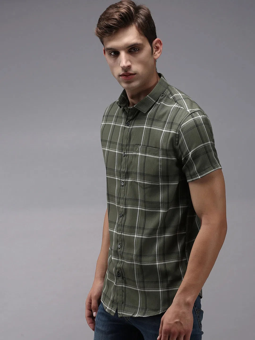 Men Green Checked Cotton Shirt | Casual Mens Shirt