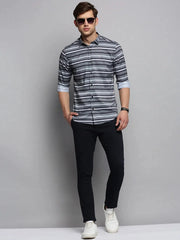 Men Grey Striped Casual Shirt-JAVISTRIPES-2089-Grey