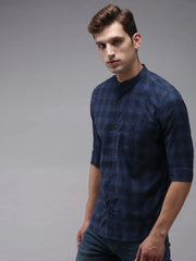 Men Blue Checked Casual Shirt-WONDERCHECKS-1734-Navyblue