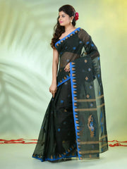 Navy Blue Cotton Saree With Nakshi Zari Borders-MA66BCT431050024