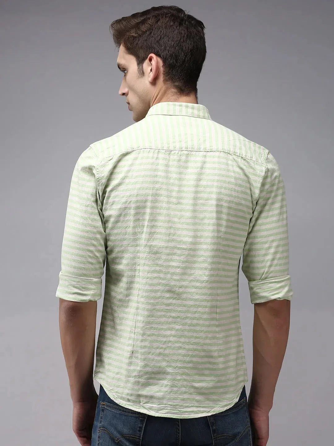 Green Striped Mens Shirt | Cotton Casual Shirt - DesiQlo