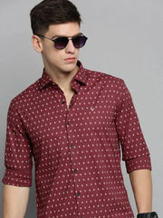 Men Red Printed Casual Shirt-CARLOSPRINT-3232-Maroon